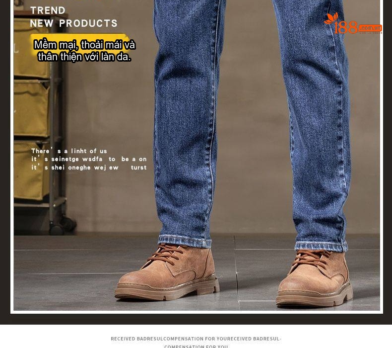 Quần Jean Nam Dáng Ôm Vừa, Ống Đứng, Co Giãn, Phong Cách Lịch Lãm Màu Xanh Denim chi tiết 2