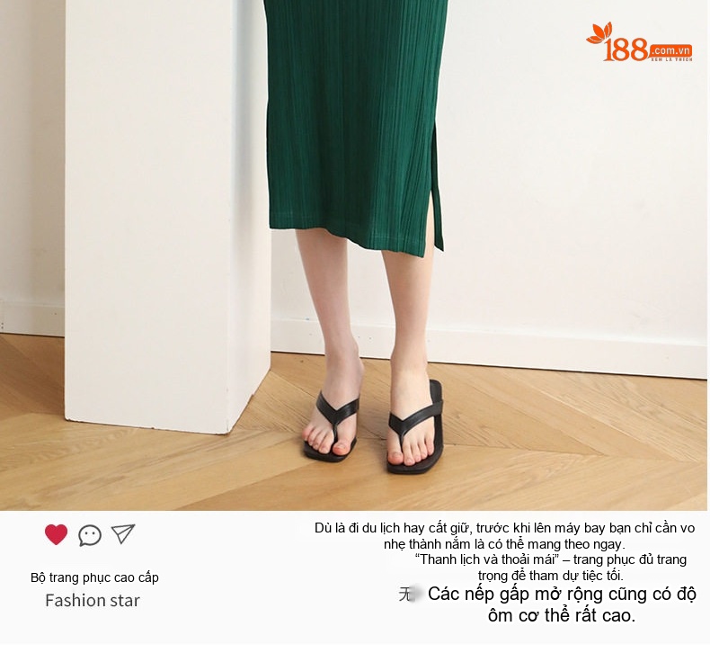 Váy Suông Nữ Pleats Dáng Dài Cổ Lọ Xẻ Tà Thiết Kế Thời Trang Màu Be, Xám, Đen, Xanh... chi tiết 2