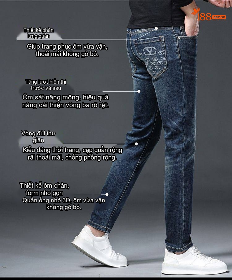 Quần Jean Nam Cotton In Họa Tiết Rách Gối Dáng Ôm Vừa Màu Xanh chi tiết 48