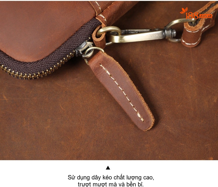 Túi Đeo Chéo Mini Nam Da Thật Thủ Công Vintage Đựng Điện Thoại Màu Nâu chi tiết 16