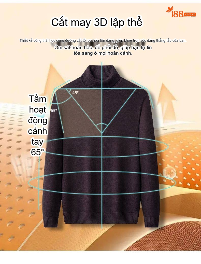 Áo Thun Dài Tay Nam Cổ Lọ Nano Lông Dệt Kim Giữ Ấm Mùa Đông Màu Xanh, Trắng, Kem, Nâu chi tiết 12