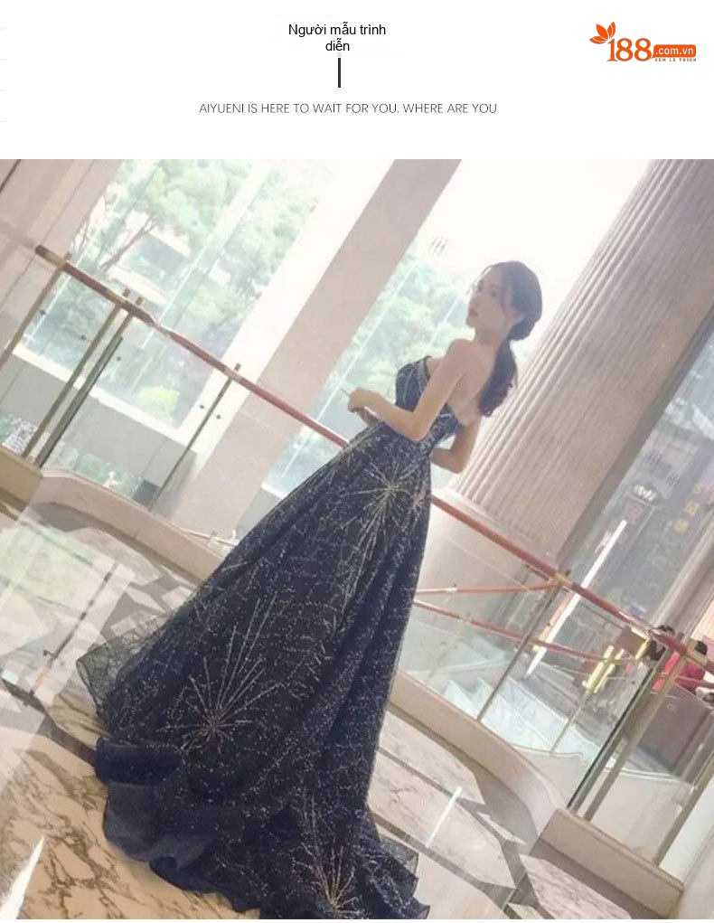 Váy Dạ Hội Dáng Dài Hở Vai Lấp Lánh Phong Cách Quý Phái Màu Đen, Đỏ chi tiết 4
