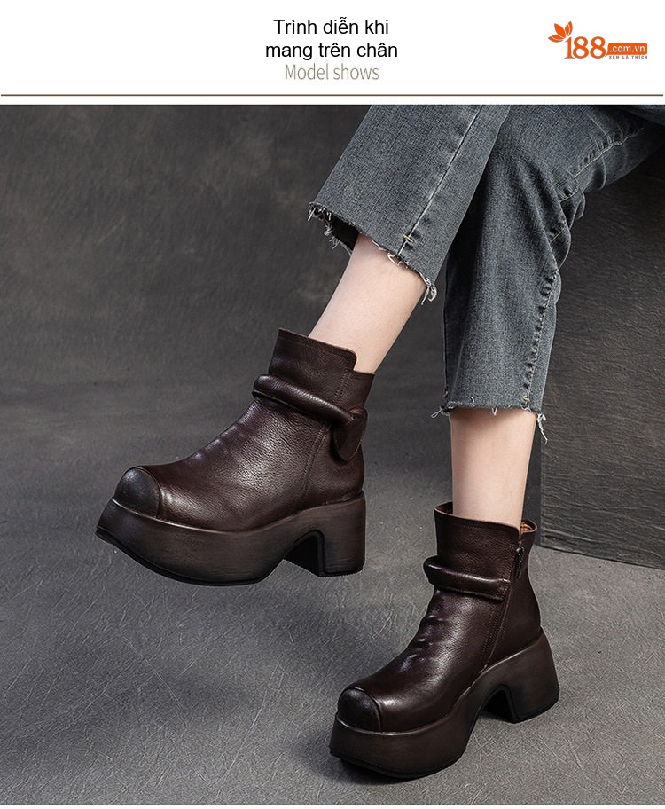 Boot Martin Nữ Da Bò Đế Dày Chiều Cao Đế Khoảng 7cm Màu Đen, Nâu chi tiết 8