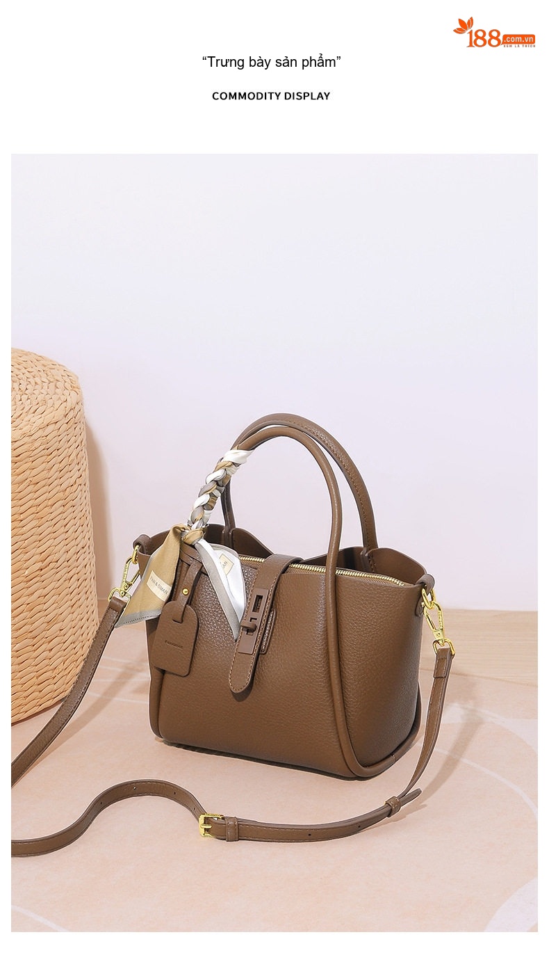 Túi Xách Nữ Đeo Vai/Đeo Chéo Kiểu Dáng Basket Bag Da Mờ Màu Nâu chi tiết 12