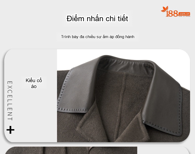 Áo Khoác Dạ Nam Lông Cừu Dáng Dài Cổ Da Cừu Cao Cấp Màu Đen, Xám chi tiết 4