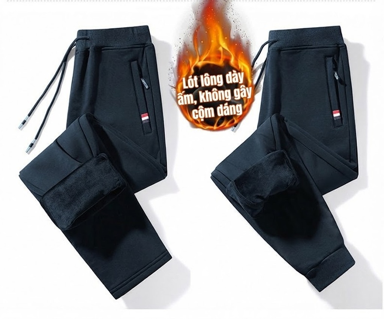 Quần dài nam ống bo dáng rộng lót lông thể thao thu đông chi tiết 15