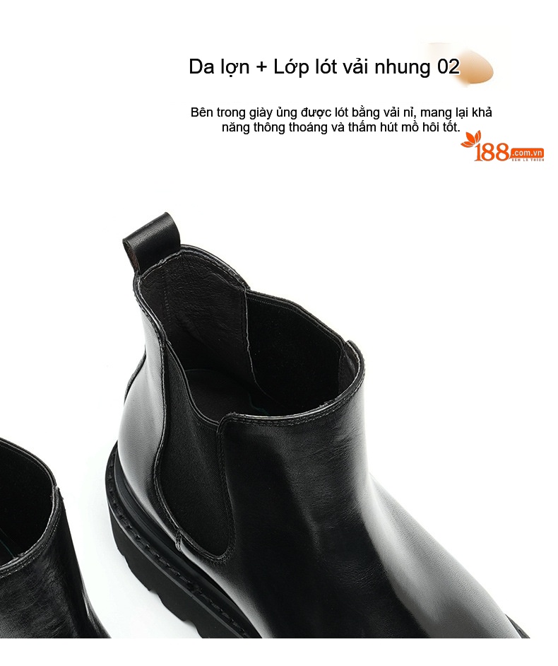 Giày Chelsea Boot Nam Da Bóng Cao Cổ Chiều Cao Đế Khoảng 4cm Màu Đen, Nâu Đỏ chi tiết 10