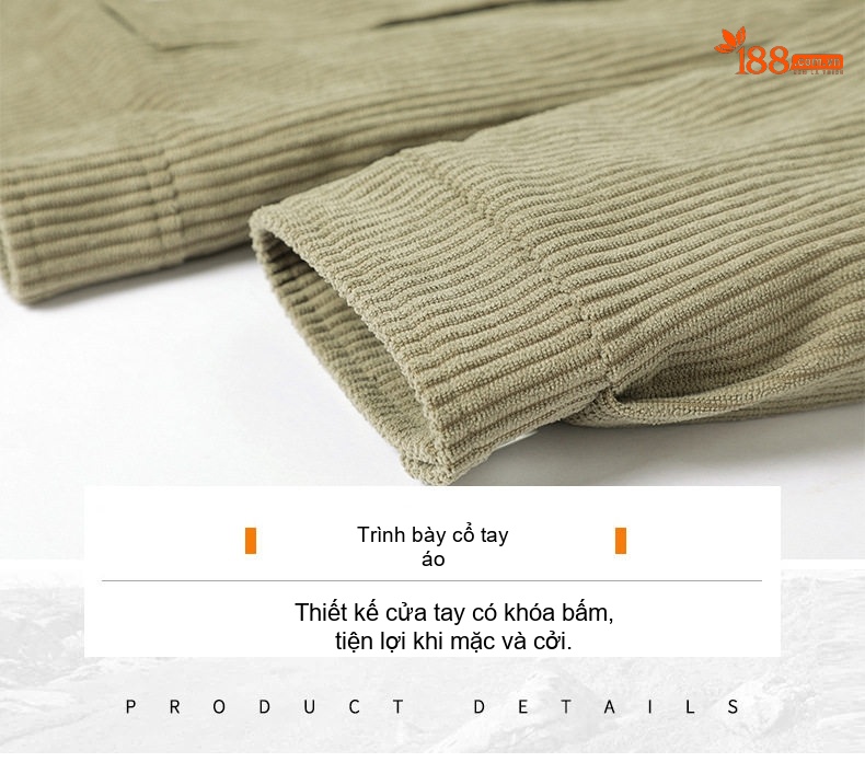 Áo Khoác Nam Cổ Bẻ Vải CORDUROY Dáng Bomber Màu Đen, Kem, Xanh Olive chi tiết 33