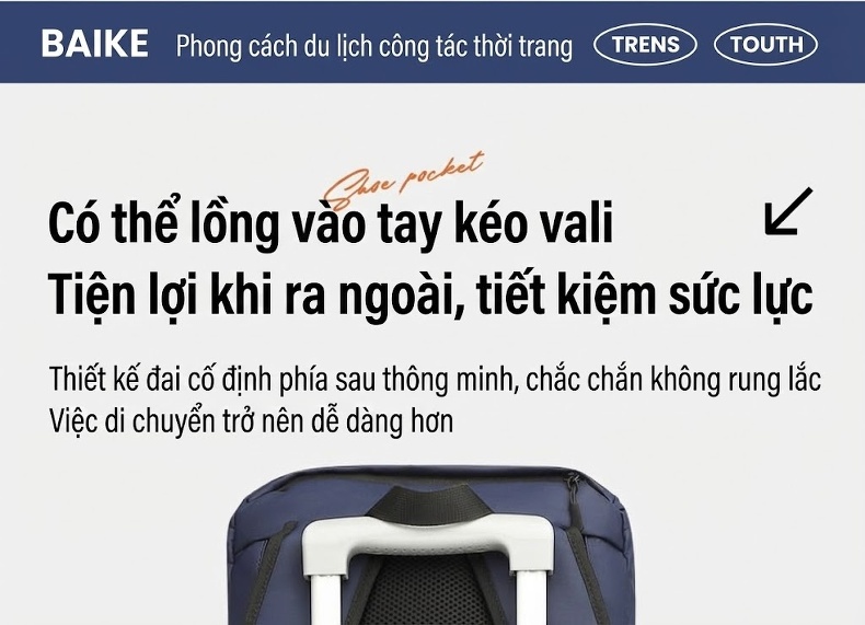 Balo Đa Năng Chống Thấm Nước Dung Tích Lớn, Ngăn Riêng Đồ Ướt Màu Đen, Xanh Navy chi tiết 22