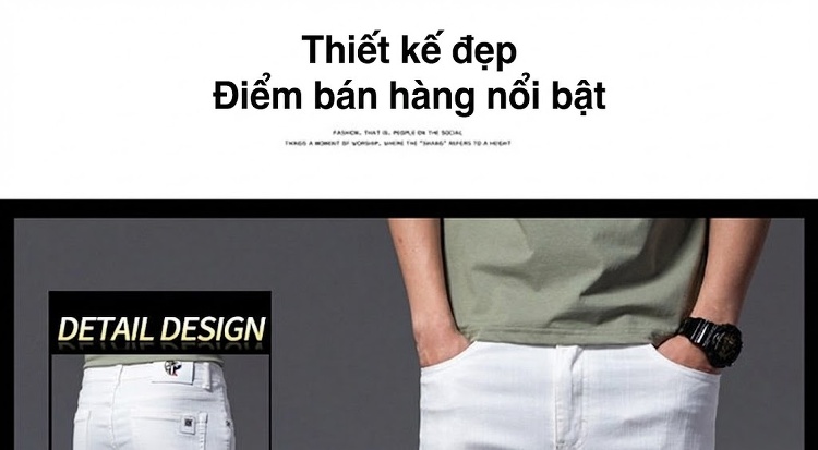 Quần Jean Dài Nam Cotton Co Giãn Dáng Ôm Màu Trắng, Đen chi tiết 4
