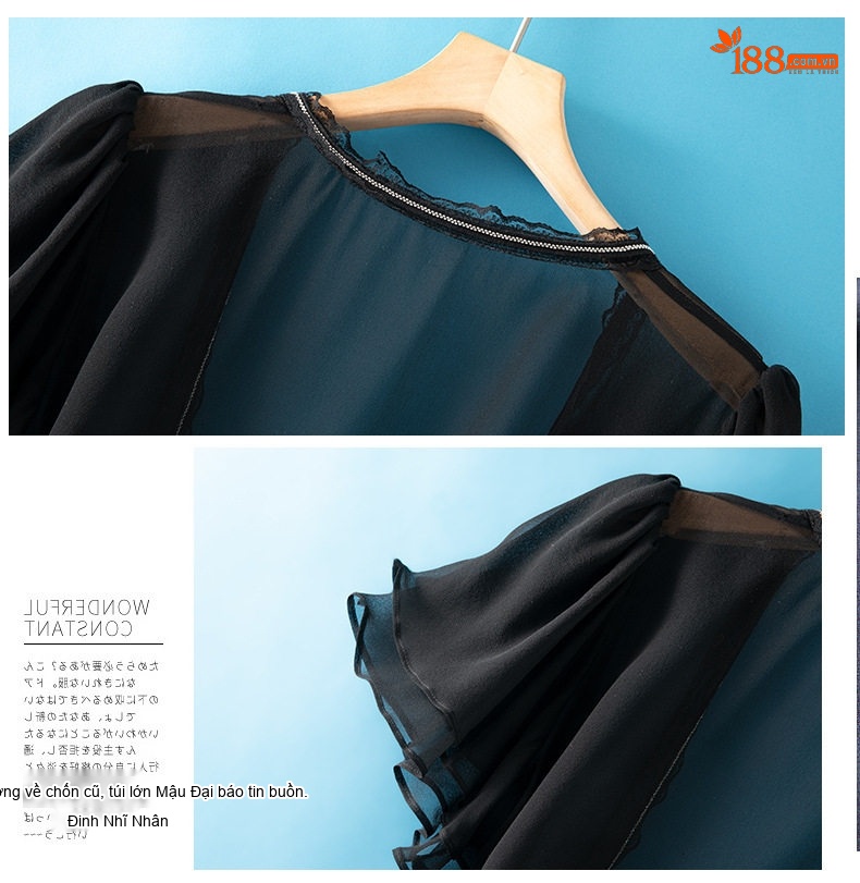 Áo Khoác Cardigan Nữ Mỏng Vải Lụa Tơ Tằm Chống Nắng Họa Tiết Ren Ngắn Tay Màu Đen chi tiết 9