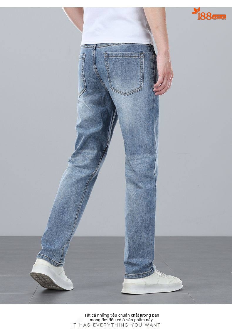 Quần Jean Nam Ống Suông Dáng Rộng Cotton Co Giãn Màu Xanh Nhạt, Xanh Đậm chi tiết 18