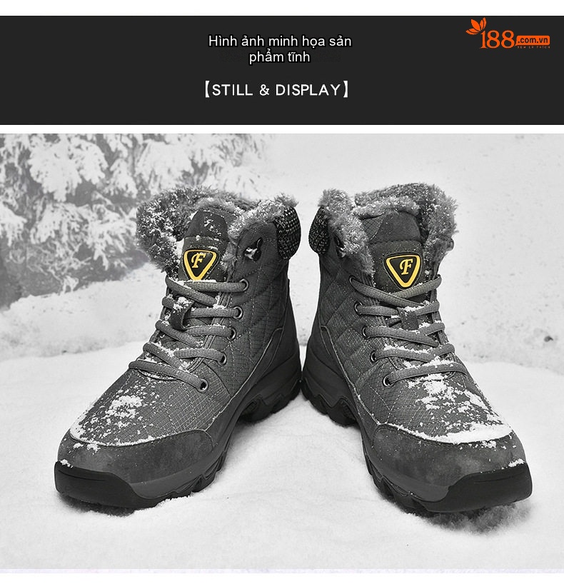 Giày Boot Nam Cổ Cao Lót Lông Đi Tuyết Chống Trượt Chiều Cao Đế Khoảng 4cm Màu Đen, Xám chi tiết 25
