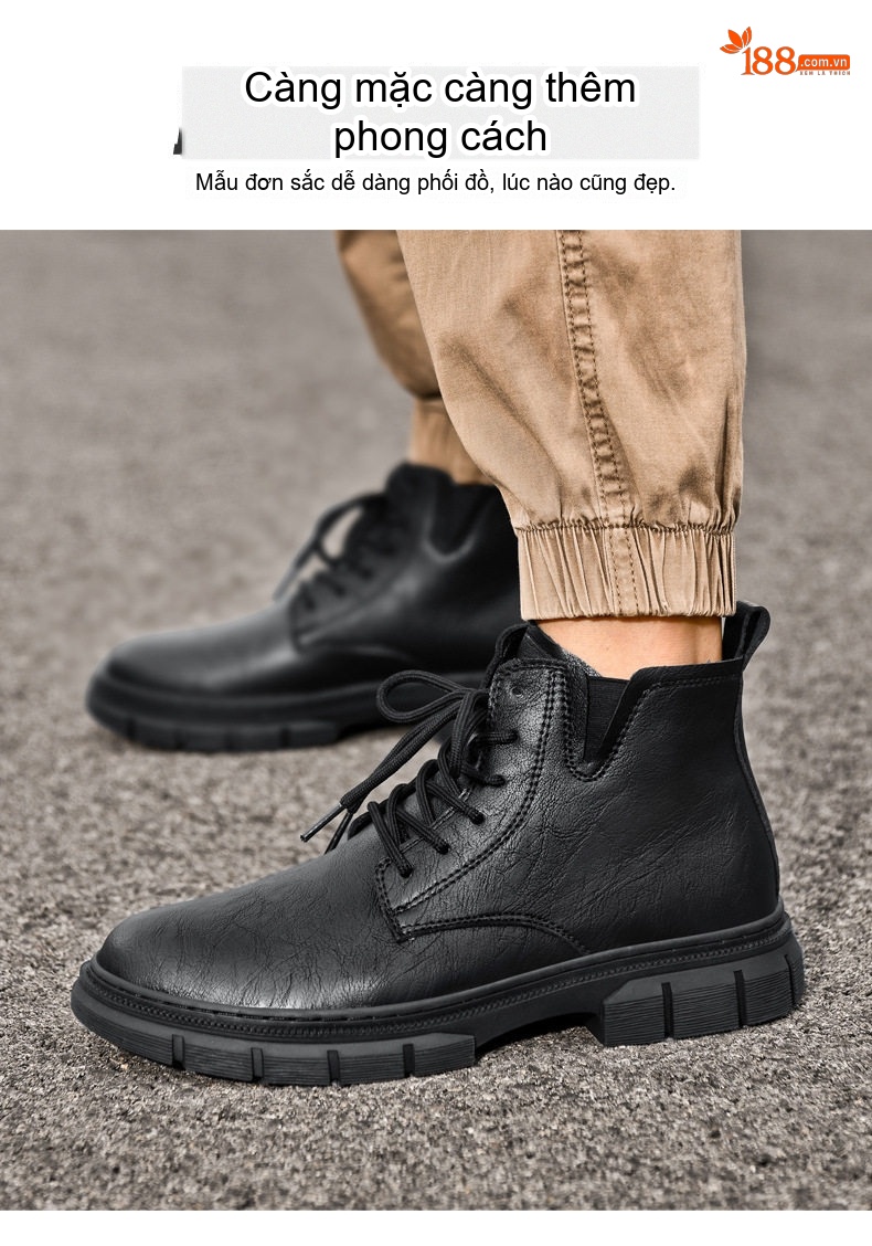 Giày Boot Martin Nam Cổ Cao Da Mờ Chiều Cao Đế Khoảng 3cm Màu Đen, Nâu chi tiết 21