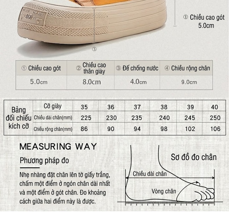 Giày Cao Cổ Nữ Da Bò Đế Bánh Mì Chiều Cao Đế Khoảng 4cm Màu Vàng, Nâu, Đỏ chi tiết 4