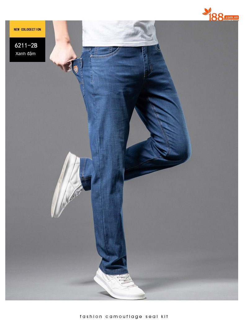 Quần Jeans Dài Nam Ống Đứng Co Giãn Nhẹ Thoáng Khí Màu Xanh Dương, Xám Đen chi tiết 10