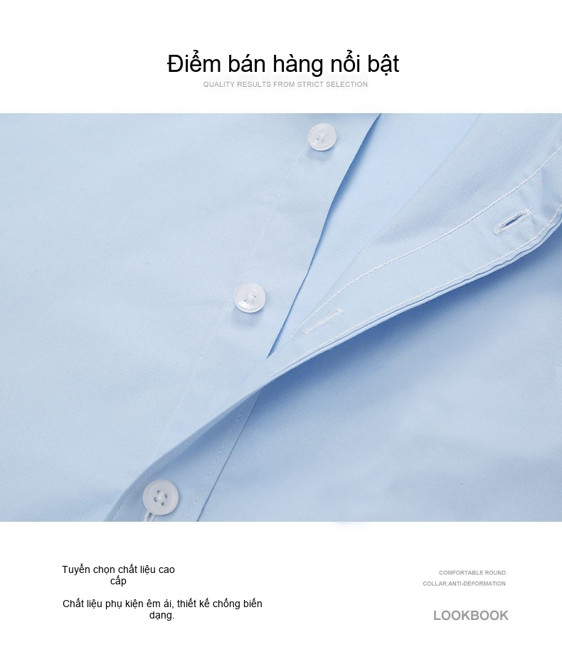 Áo Sơ Mi Dài Tay Nam Cotton Chống Nhăn Ôm Dáng Màu Trắng, Xanh chi tiết 4