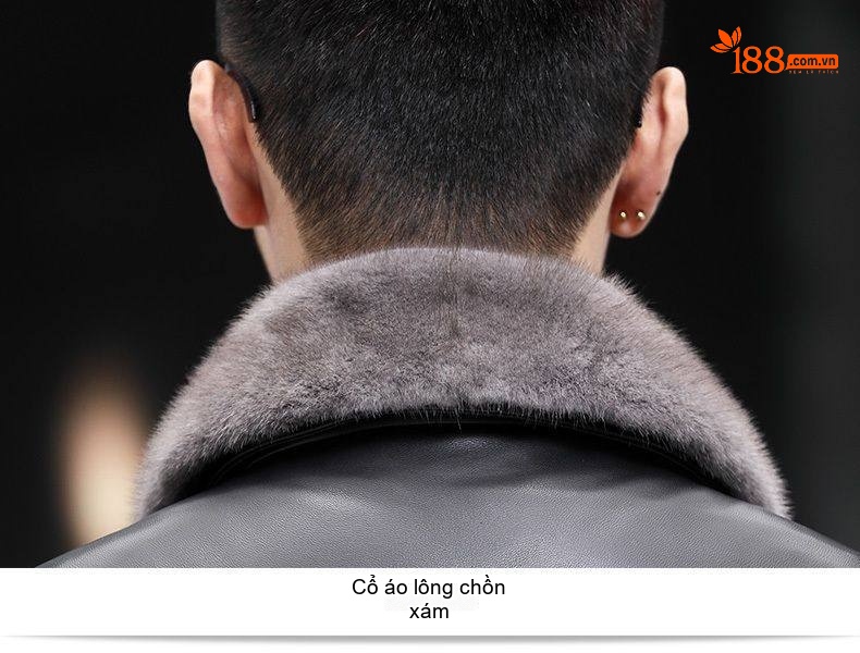 Áo Khoác Phao Nam Da Cừu Dáng Dài Cổ Lông Chồn Cao Cấp Giữ Ấm Màu Đen chi tiết 11