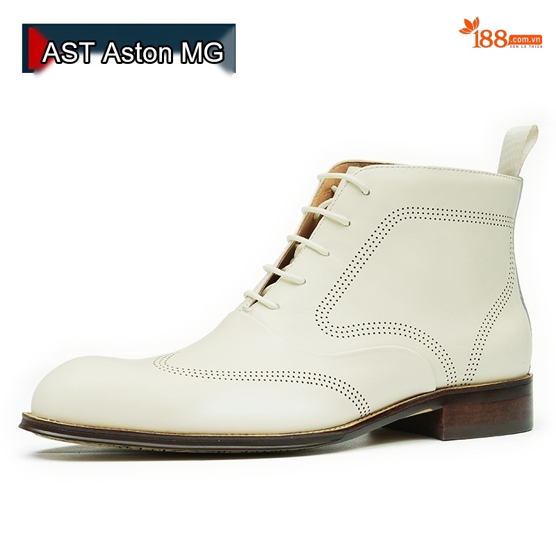 Giày Martin Cổ Cao Nam Da Bò Công Sở Chiều Cao Đế Khoảng 3cm Màu Trắng