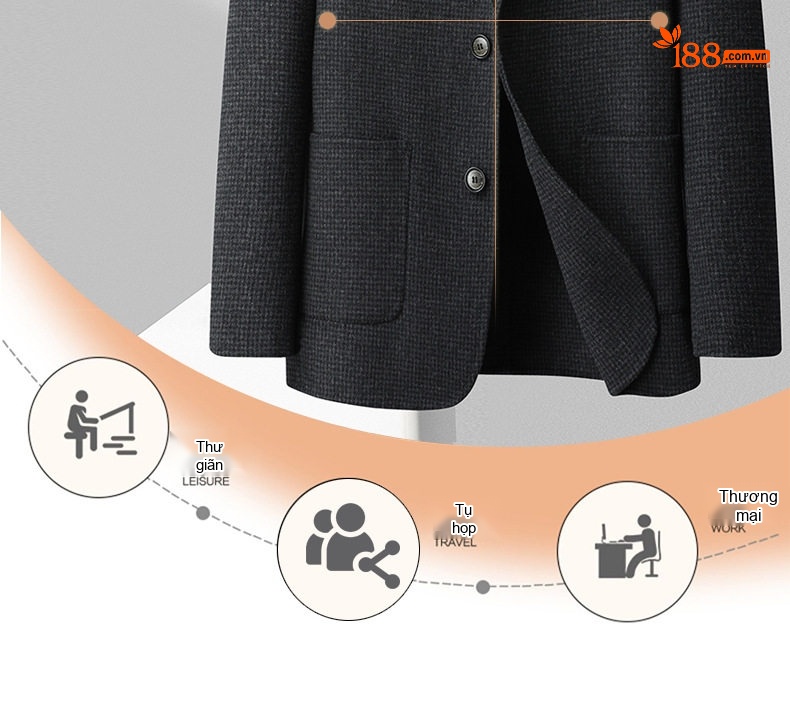 Áo Vest Nam Hai Mặt Dáng Ôm Họa Tiết Kẻ Houndstooth Lông Cừu Màu Nâu, Xám, Xanh Navy, Xám Đậm... chi tiết 5