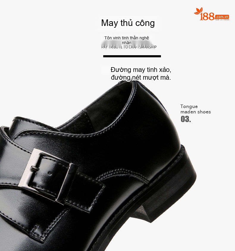 Giày Tây Monk Strap Nam Da Bóng Chiều Cao Đế Khoảng 3cm Màu Đen, Nâu chi tiết 6