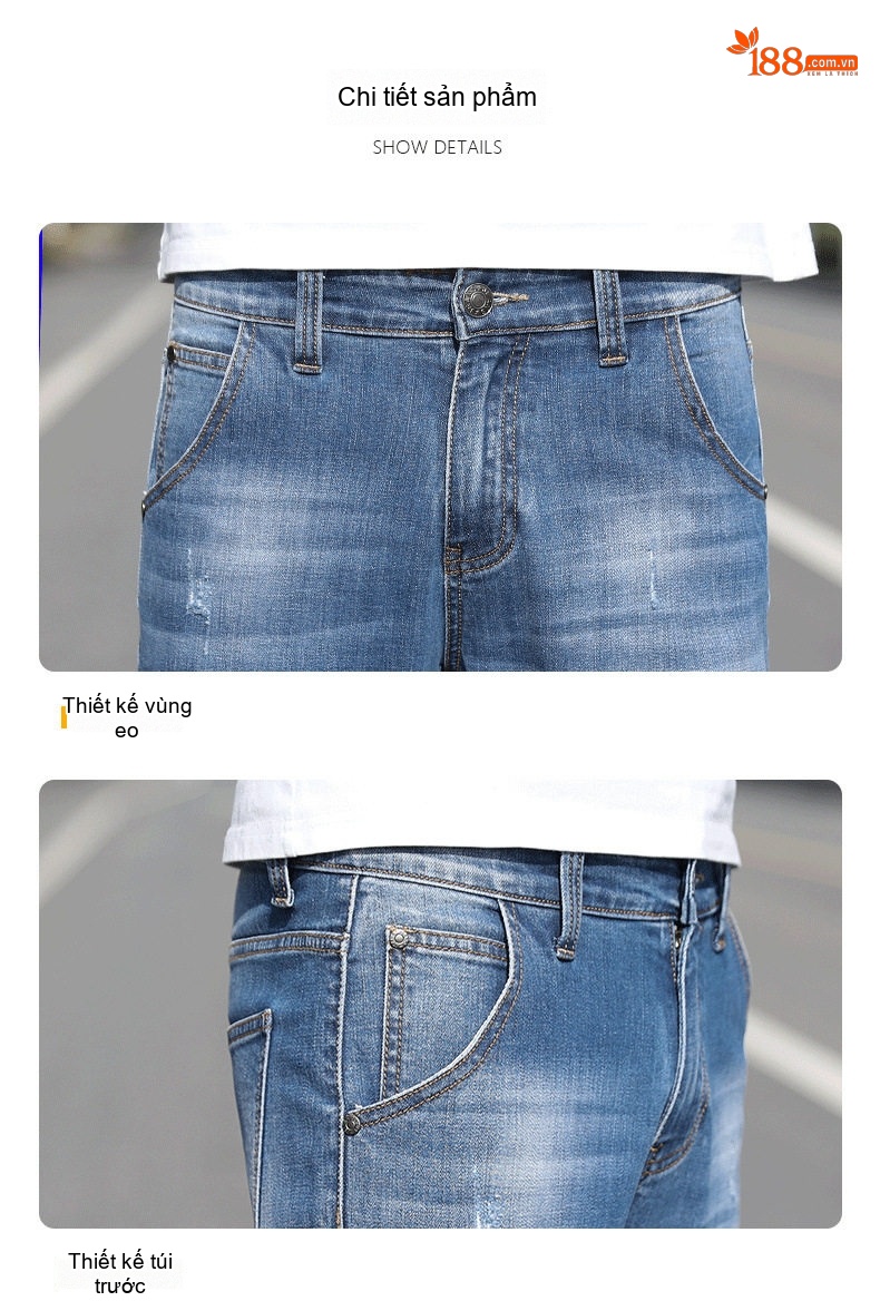Quần Jean Nam Dáng Slim Fit Ống Lửng Phong Cách Casual Màu Xanh chi tiết 23