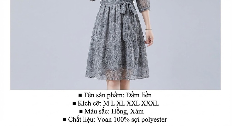 Đầm Xòe Nữ Tay Ngắn Thiết Kế Thanh Lịch Thoáng Mát Chất Liệu Voan Màu Hồng, Xám chi tiết 10