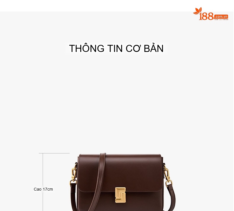 Túi Đeo Chéo Nữ Da Thật Kiểu Đậu Phụ Công Sở Màu Đen, Nâu, Nâu Đậm chi tiết 15