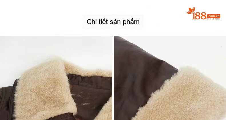 Áo Khoác Bomber Nữ Da Thật Lông Cừu Non Cổ Bẻ Kiểu Dáng Ngắn Màu Nâu chi tiết 2