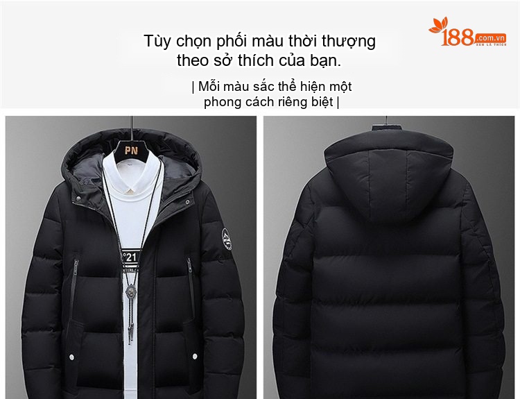 Áo Khoác Cotton Nam Dáng Dài Có Mũ Trùm Đầu Dày Dặn Giữ Ấm Phong Cách Thời Trang Màu Đen, Xanh Navy, Xanh Rêu chi tiết 11