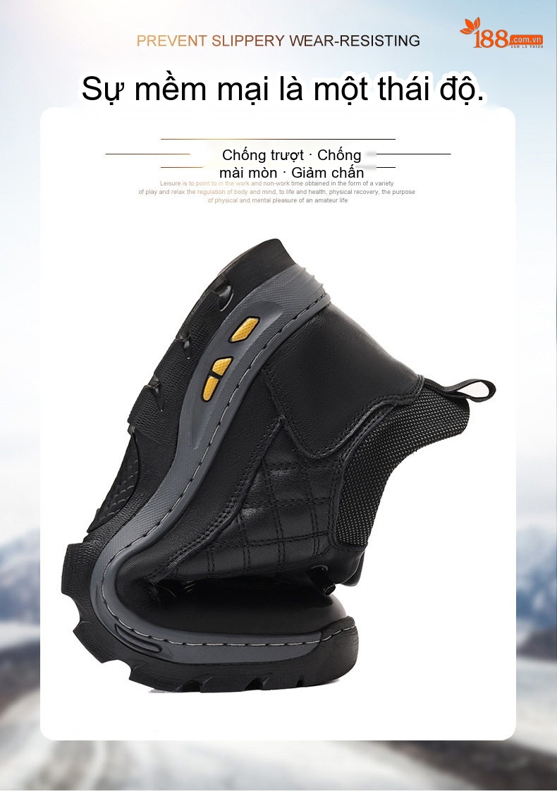 Giày Boot Nam Cao Cổ Lót Lông Cừu Giữ Ấm Chiều Cao Đế Khoảng 4cm Màu Đen chi tiết 11