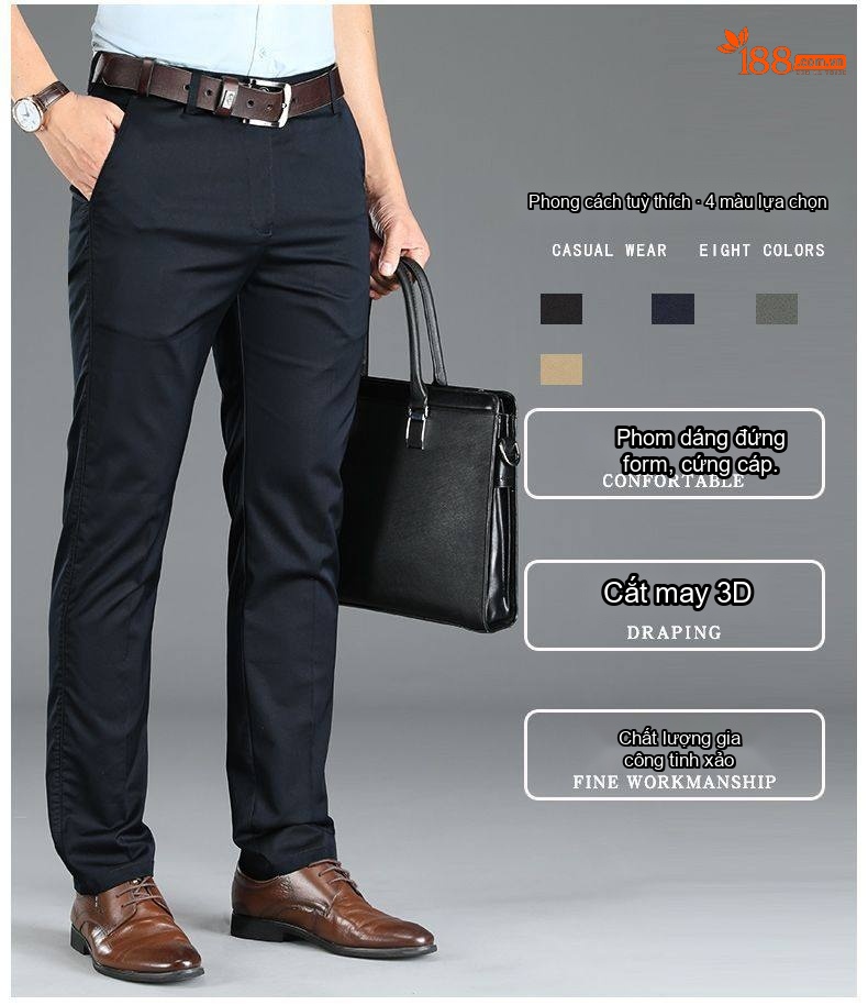 Quần Tây Nam Ống Đứng Modal Dáng Rộng Thoải Mái Phong Cách Doanh Nhân Màu Đen, Xám, Kem, Xanh Navy chi tiết 4