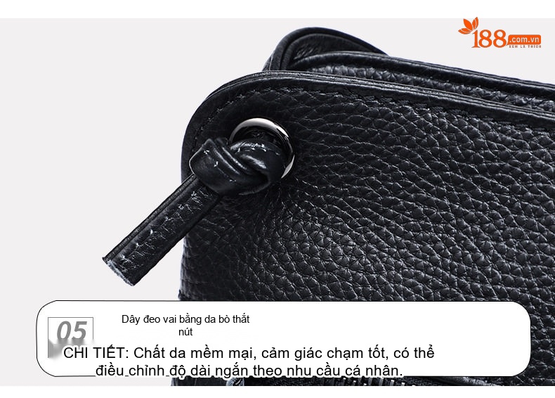 Túi Đeo Chéo Nữ Da Thật Mini Dáng Bucket Nhỏ Gọn Đựng Điện Thoại Màu Đen chi tiết 17
