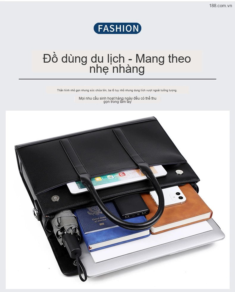 Túi Xách Tay Nam Công Sở Da Mềm Đựng Laptop Cỡ Lớn Màu Đen, Nâu chi tiết 8