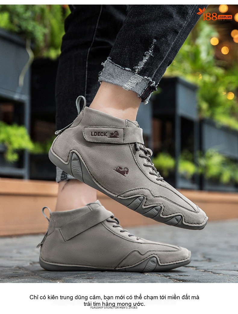 Giày Boot Martin Nam Cổ Cao Dây Buộc Da Mờ Phong Cách Thể Thao Chiều Cao Đế Khoảng 3cm Màu Be, Xám chi tiết 25