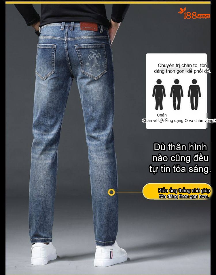 Quần Jean Nam Cotton In Họa Tiết Rách Gối Dáng Ôm Vừa Màu Xanh chi tiết 28