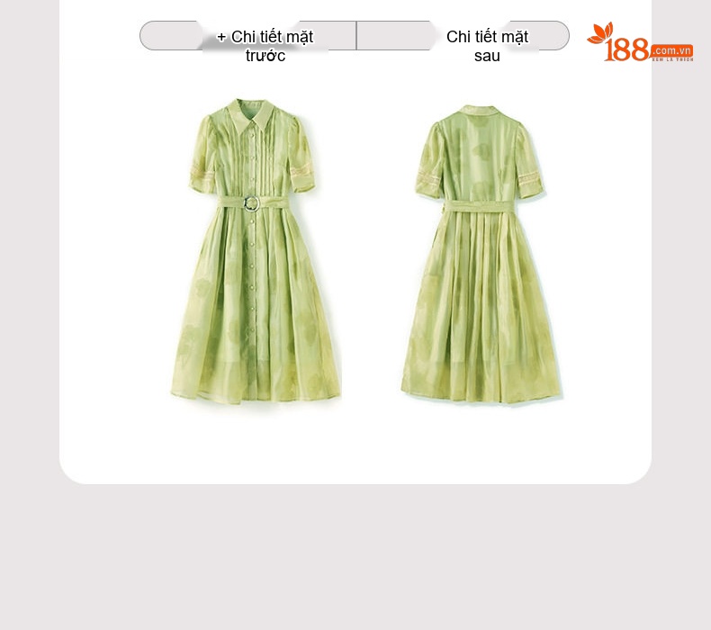 Váy liền thân Nữ Thiết Kế Nếp Gấp Phong Cách Đồng Quê Ngọt Ngào Quý Phái Màu Xanh Lá chi tiết 3