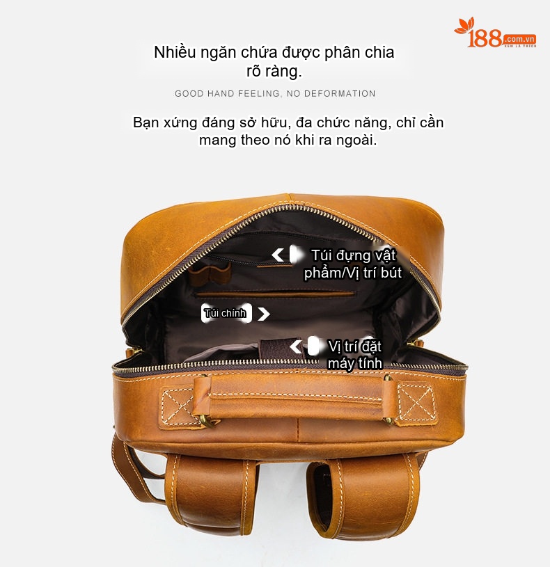 Balo Du Lịch Da Bò MASIWEI, Balo Laptop Da Thật Phong Cách Retro Màu Nâu chi tiết 10