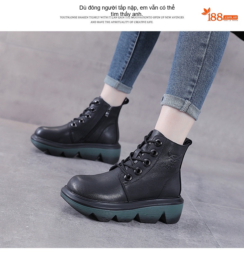 Boot Nữ Da Bò Cổ Cao Phong Cách Anh Quốc Chiều Cao Đế Khoảng 5cm Màu Nâu, Đen chi tiết 13