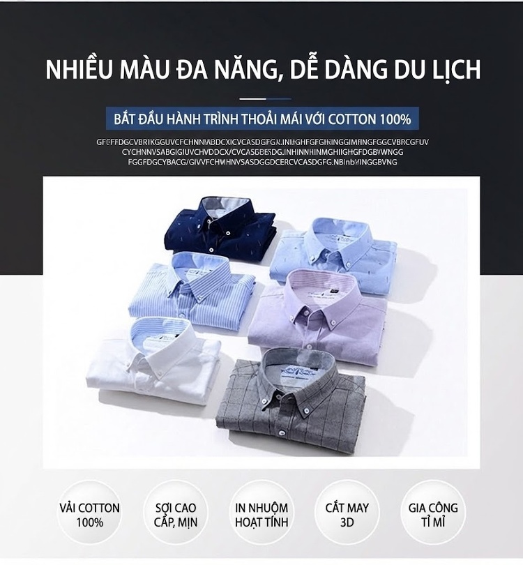 Áo Sơ Mi Tay Dài Nam Cotton Dáng Ôm Vừa Vặn Màu Xanh, Đen, Tím, Trắng... chi tiết 2