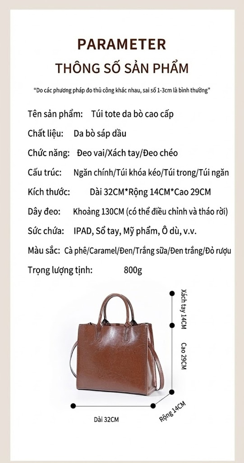 Túi Tote Nữ Da Thật Công Sở Đựng Laptop Khổ Lớn Màu Nâu, Đỏ chi tiết 5