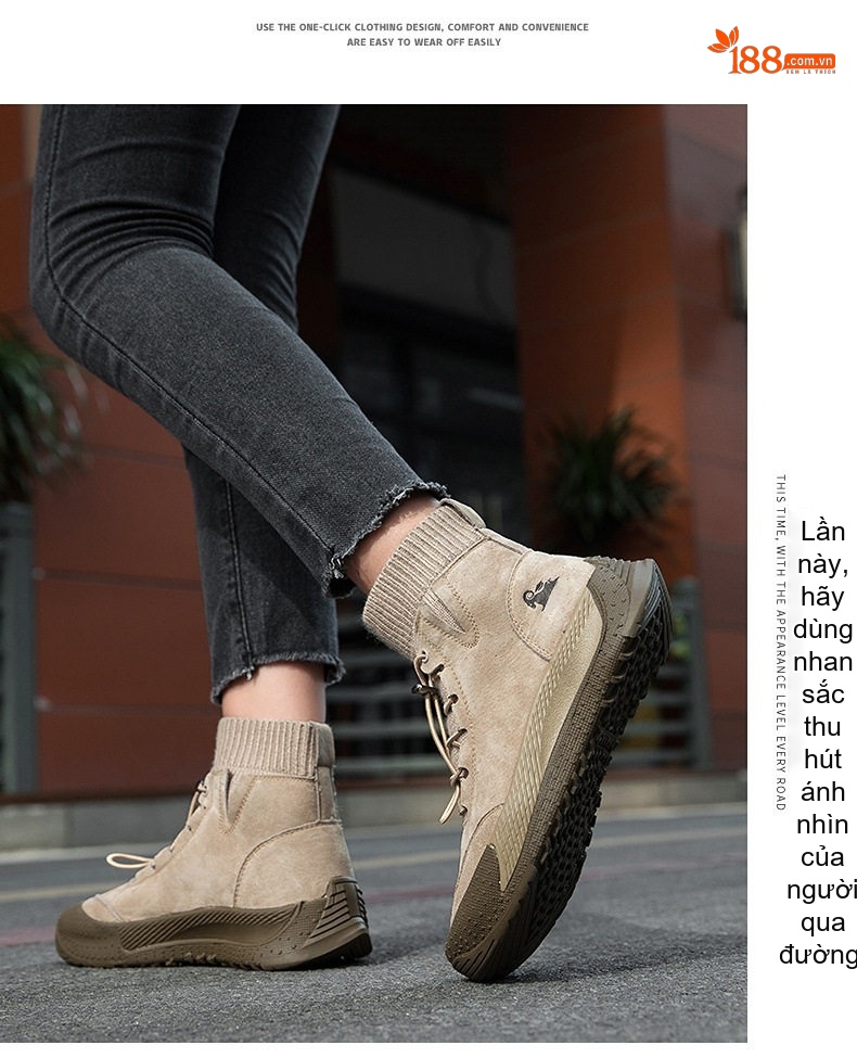Giày Boot Nữ Da Thật Cổ Cao Chiều Cao Đế Khoảng 3cm Màu Kem chi tiết 12