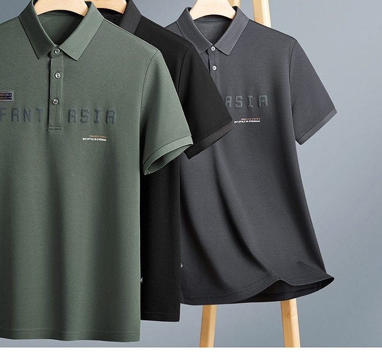 Áo Polo Nam Tay Ngắn Form Rộng In Chữ Phong Cách Casual Màu Đen, Xám, Xanh Rêu... chi tiết 4