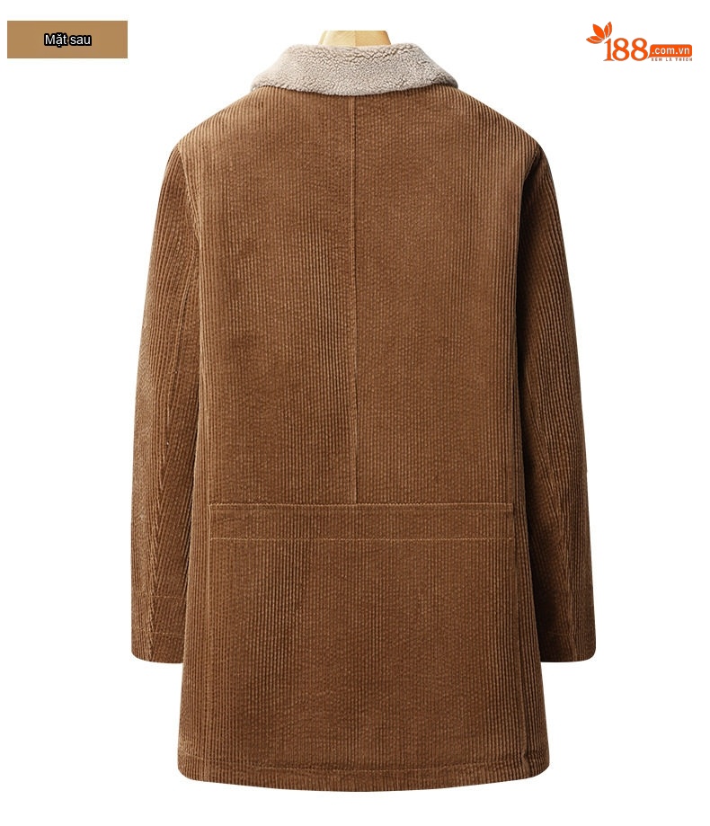 Áo Khoác Nam Lót Lông Cừu Non Cotton Gân Dày Dặn Dáng Dài Màu Nâu, Đen, Xanh Rêu chi tiết 10