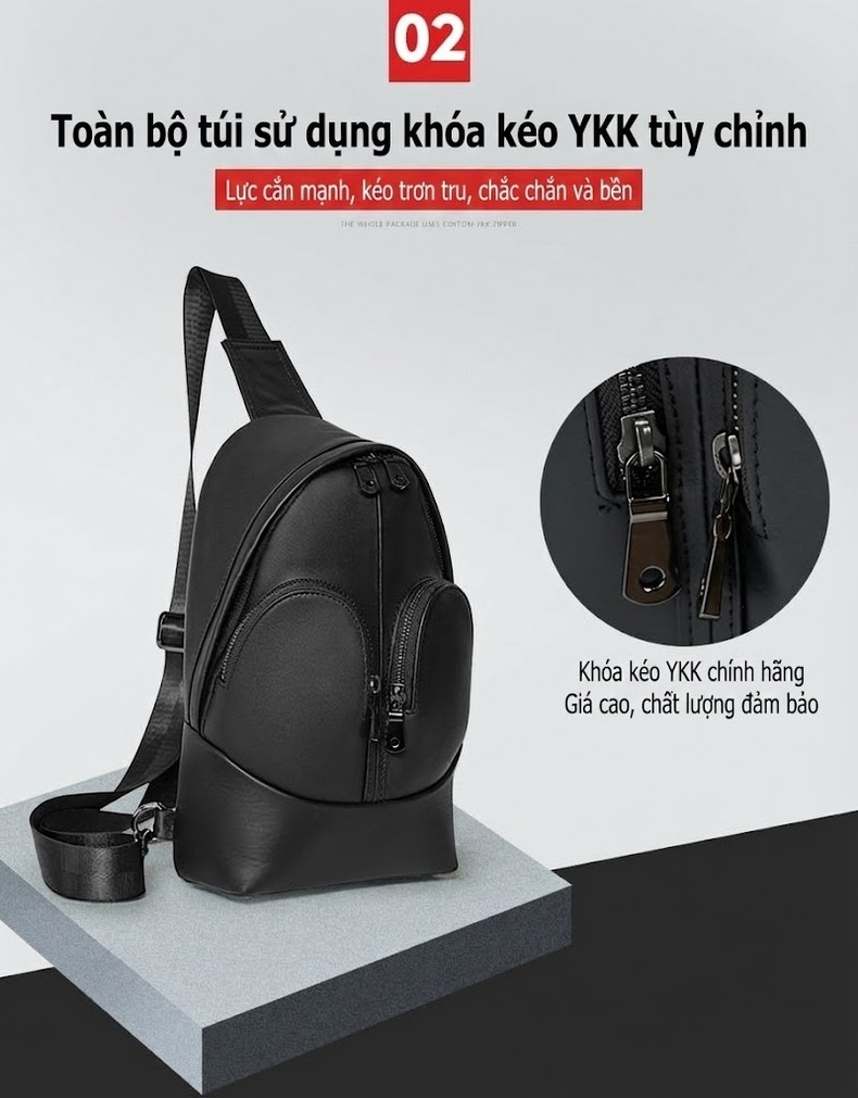 Túi Đeo Ngực/Đeo Vai Nam Da Thật Thời Trang Màu Đen chi tiết 7