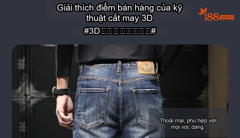 Quần Jean Nam Ống Đứng Dáng Ôm Vừa Vặn Thoải Mái Màu Xanh Dương chi tiết 3