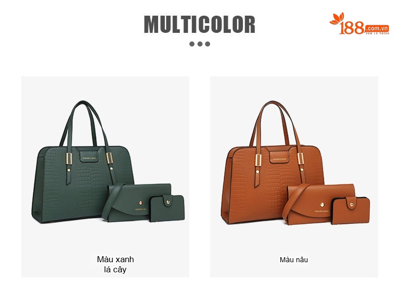 Túi Xách Nữ Set 3 Món Da PU Dáng Vuông Lớn Vân Đá Màu Nâu, Xám, Đỏ, Xanh... chi tiết 3