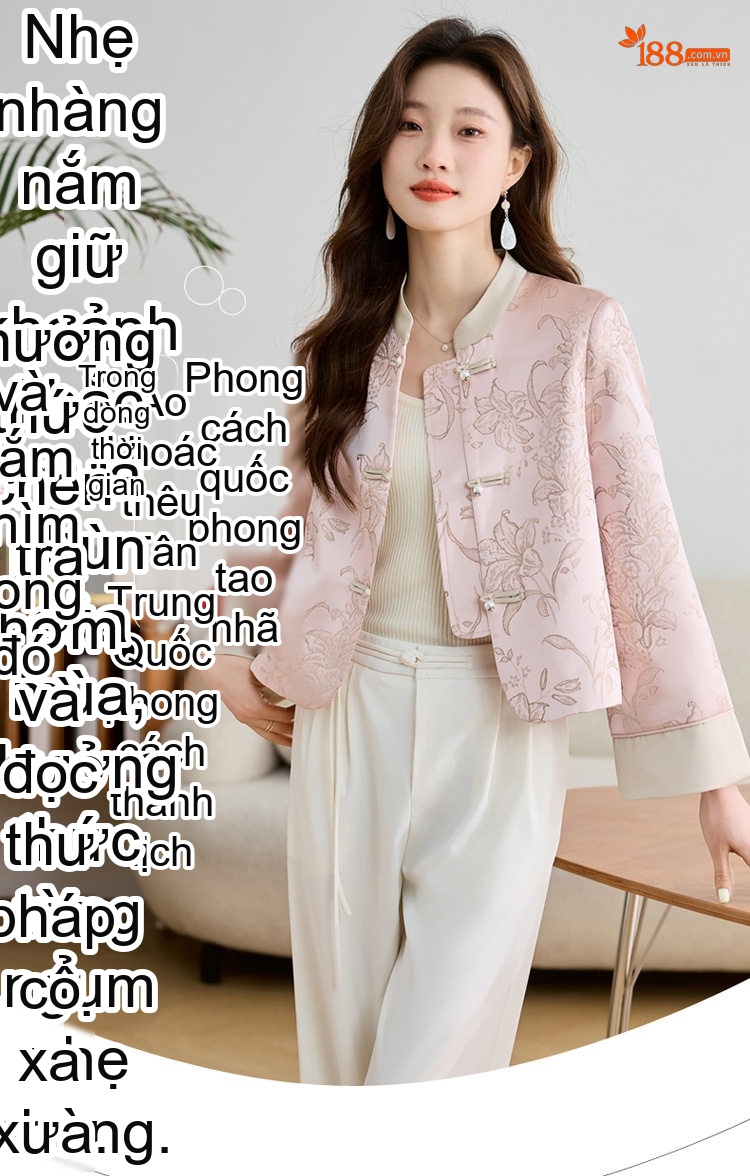 Áo Khoác Nữ Trung Hoa Cách Tân Phong Cách Quốc Dân Vải Satin Kiểu Áo Sườn Xám Thanh Lịch Màu Hồng, Kem chi tiết 3
