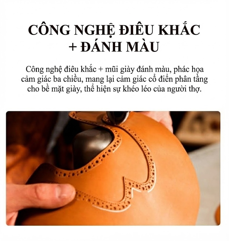 Giày Tây Buộc Dây Nam Da Bóng Chiều Cao Đế Khoảng 4cm Kiểu dáng Brogue Màu Đen, Nâu chi tiết 6