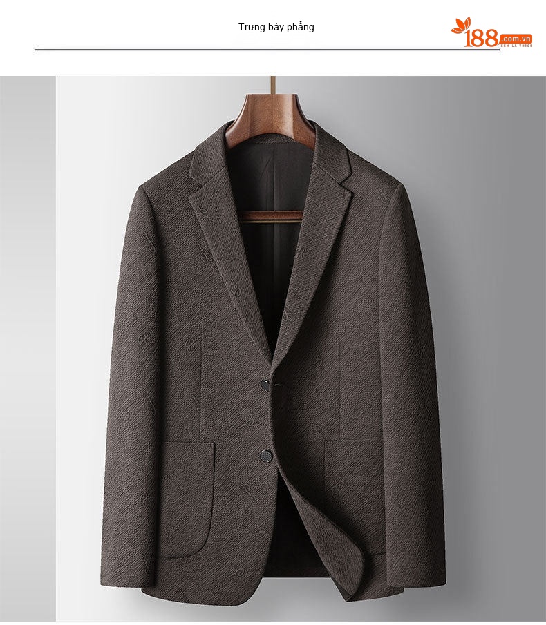 Áo Blazer Nam Dáng Ôm Vừa Họa Tiết Jacquard Phong Cách Doanh Nhân Màu Nâu, Đen chi tiết 8